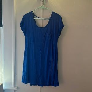 long blue shirt dress